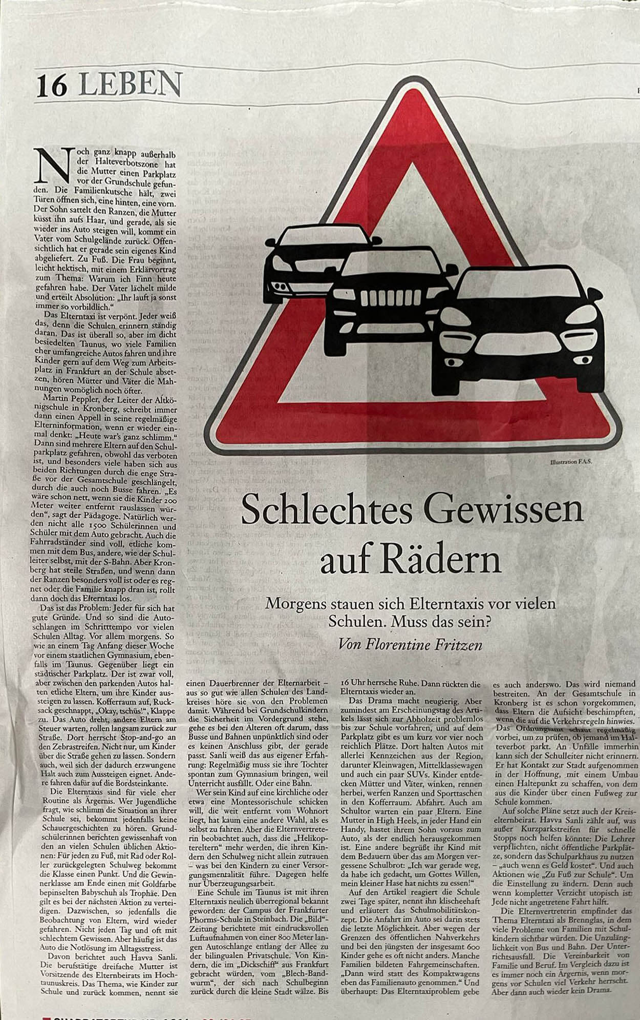 Elterntaxi - Artikel aus der Frankfurter Allgemeinen Sonntagszeitung - 21.05.23