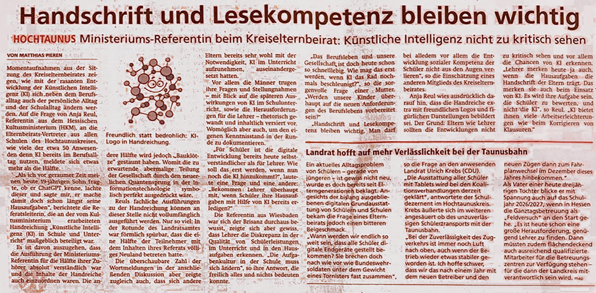Artikel in der Taunuszeitung vom 17.11.23 zum Thema Lesekompetenz